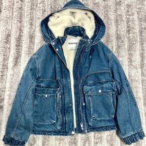 Bershka Blue Denim Jacket with Hood (Sherpa Lining)